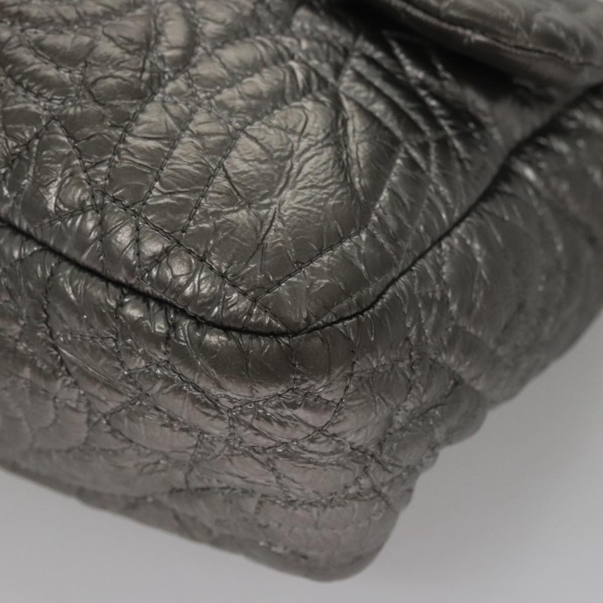 CHANEL Chain Shoulder Bag Nylon Gray Silver CC PP144