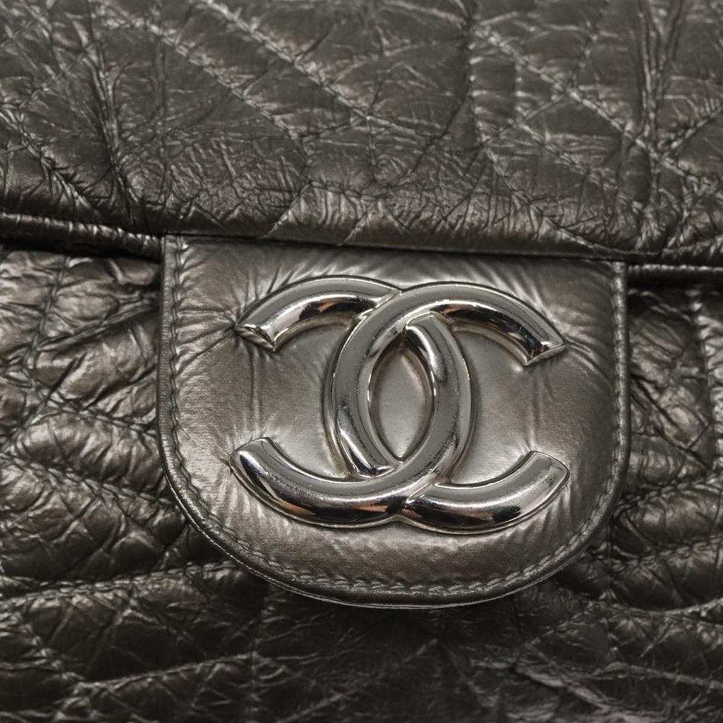 CHANEL Chain Shoulder Bag Nylon Gray Silver CC PP144