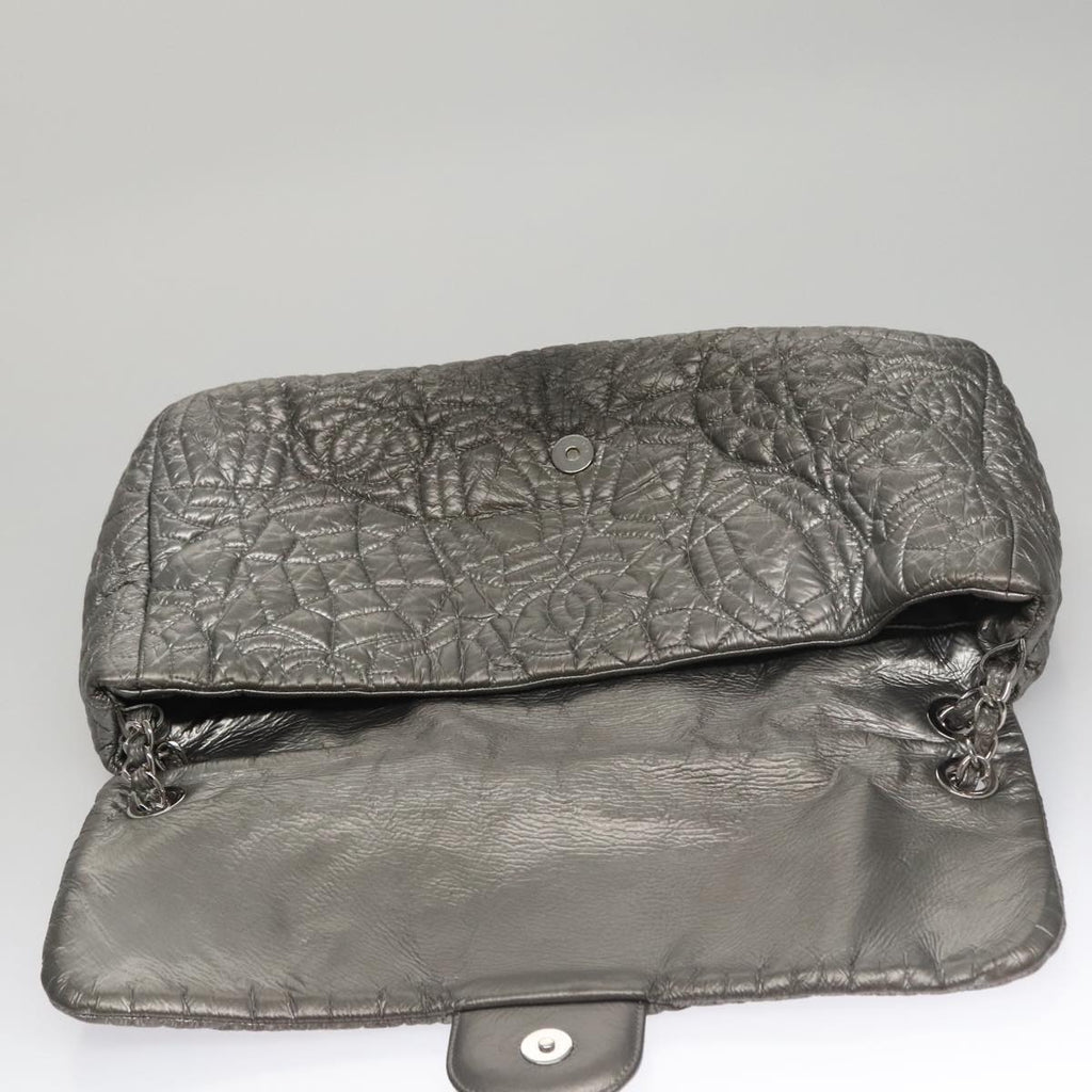 CHANEL Chain Shoulder Bag Nylon Gray Silver CC PP144