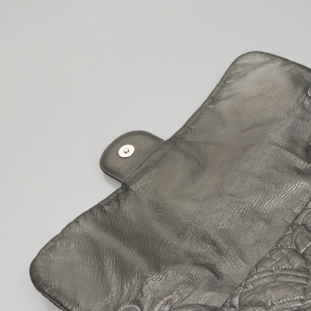 CHANEL Chain Shoulder Bag Nylon Gray Silver CC PP144