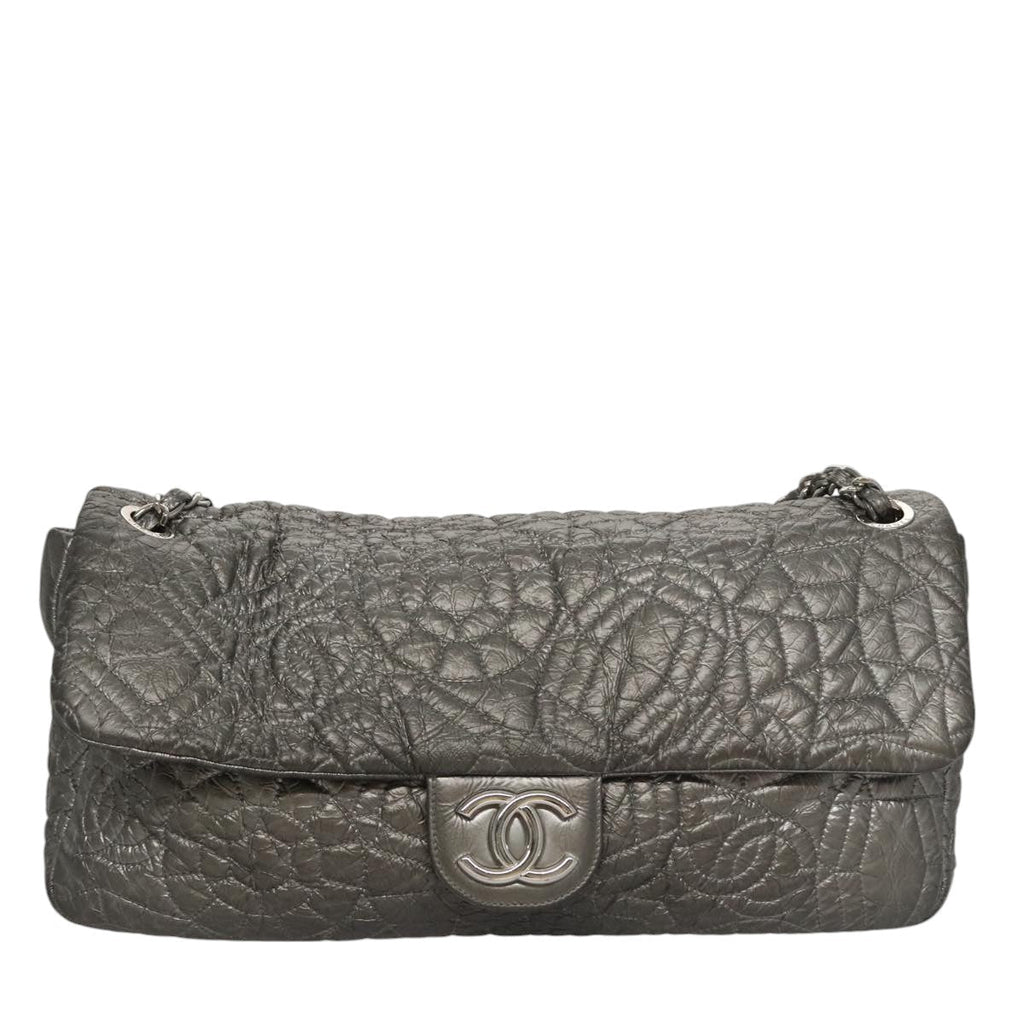 CHANEL Chain Shoulder Bag Nylon Gray Silver CC PP144
