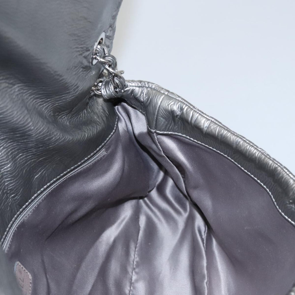 CHANEL Chain Shoulder Bag Nylon Gray Silver CC PP144