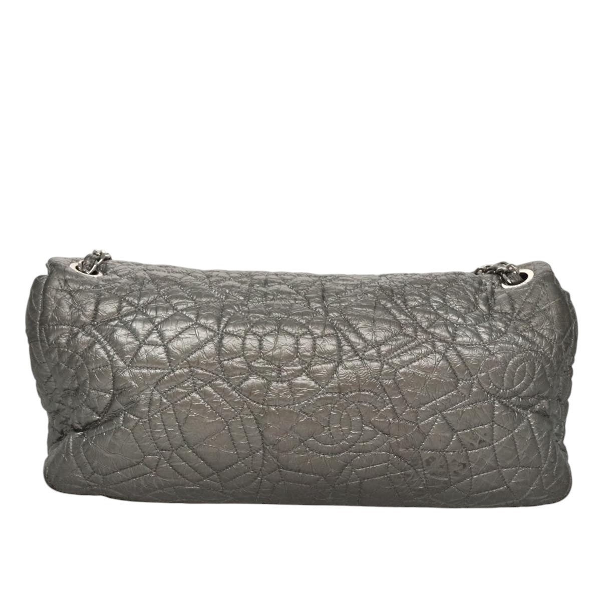 CHANEL Chain Shoulder Bag Nylon Gray Silver CC PP144
