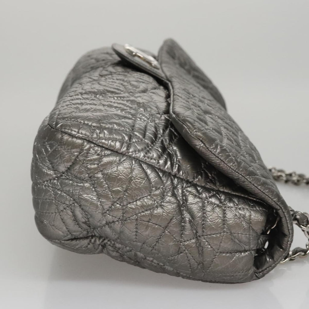 CHANEL Chain Shoulder Bag Nylon Gray Silver CC PP144