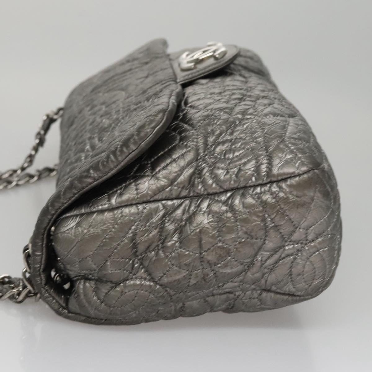 CHANEL Chain Shoulder Bag Nylon Gray Silver CC PP144