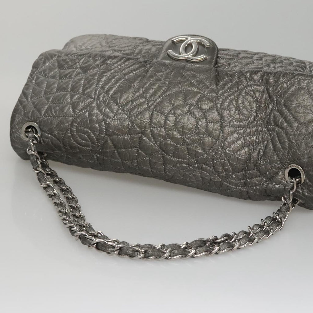 CHANEL Chain Shoulder Bag Nylon Gray Silver CC PP144