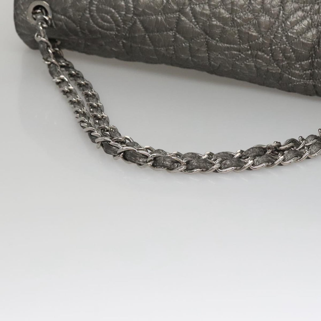 CHANEL Chain Shoulder Bag Nylon Gray Silver CC PP144