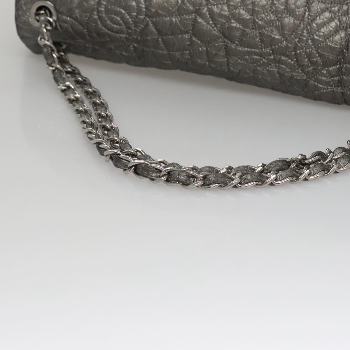 CHANEL Chain Shoulder Bag Nylon Gray Silver CC PP144