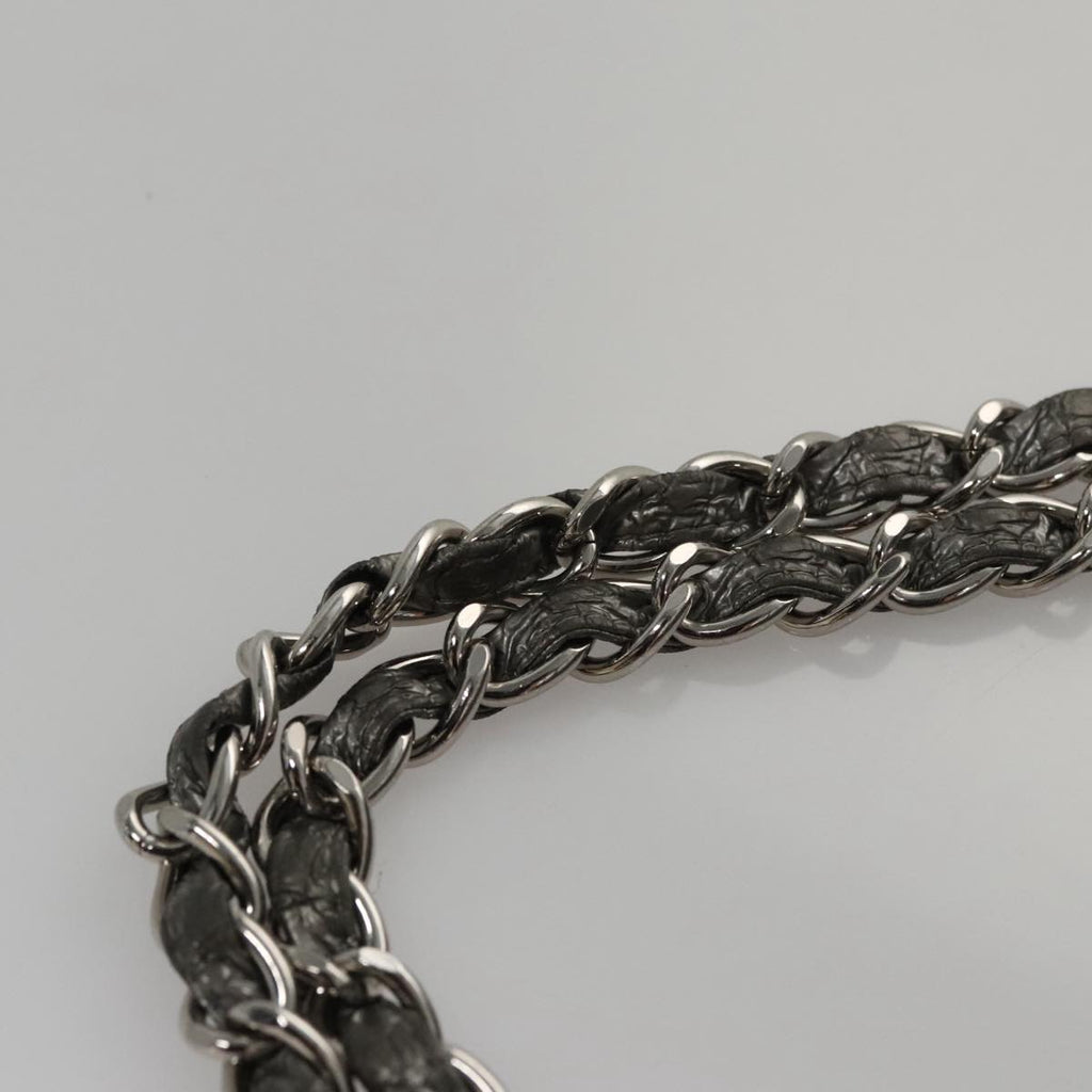 CHANEL Chain Shoulder Bag Nylon Gray Silver CC PP144