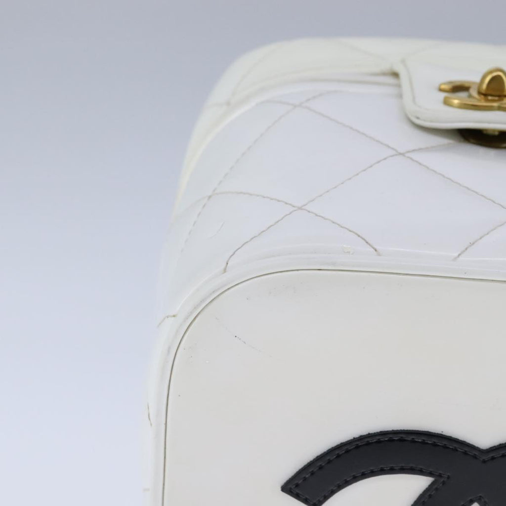 CHANEL Matelasse Vanity Cosmetic Pouch Patent leather White Gold CC PP147
