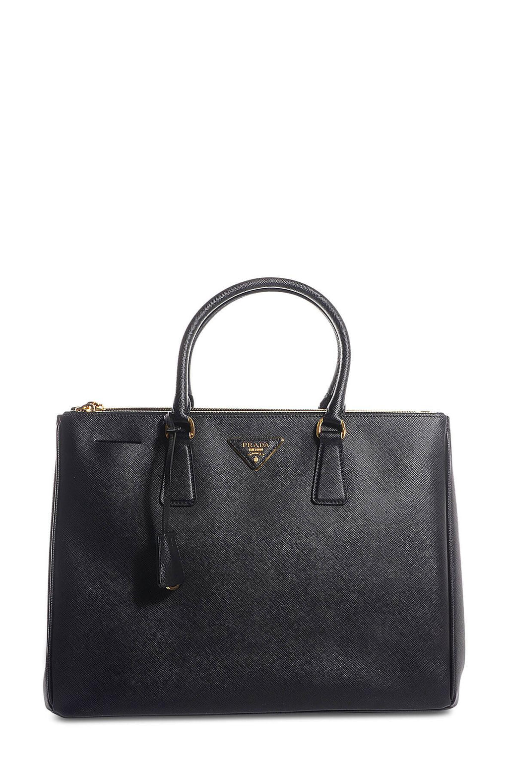 Large Saffiano Lux Double Zip Tote Black