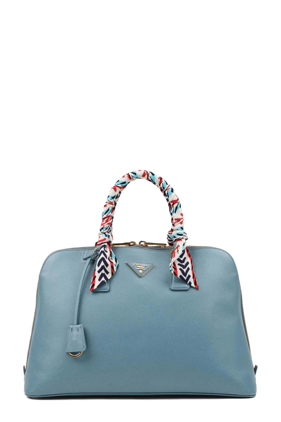 Large Saffiano Lux Promenade Bag Pastel Blue With Handle Wrap