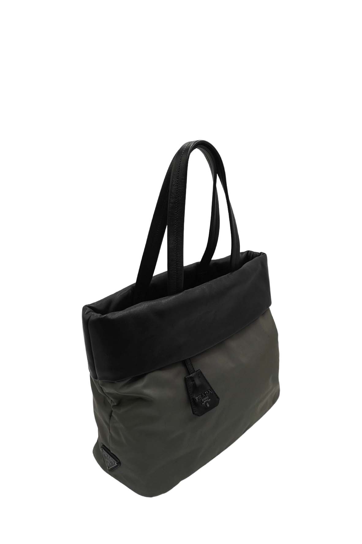 Medium Double Tote Nappa Leather and Tessuto Revirsible Black Grey