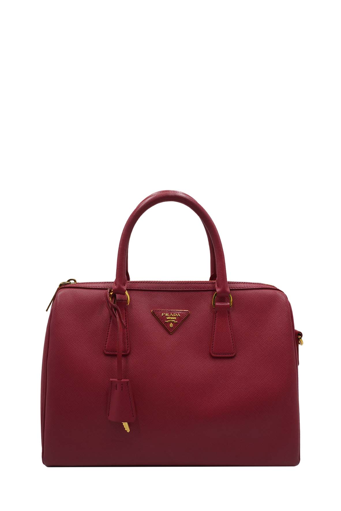 Medium Lux Convertible Boston Bag Saffiano Leather Fuchsia