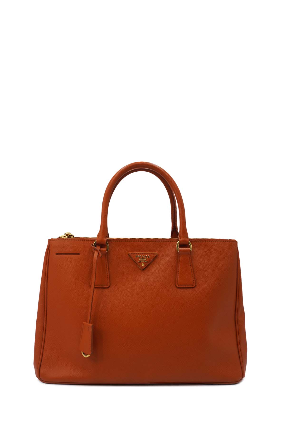 Medium Saffiano Lux Double Zip Leather Orange