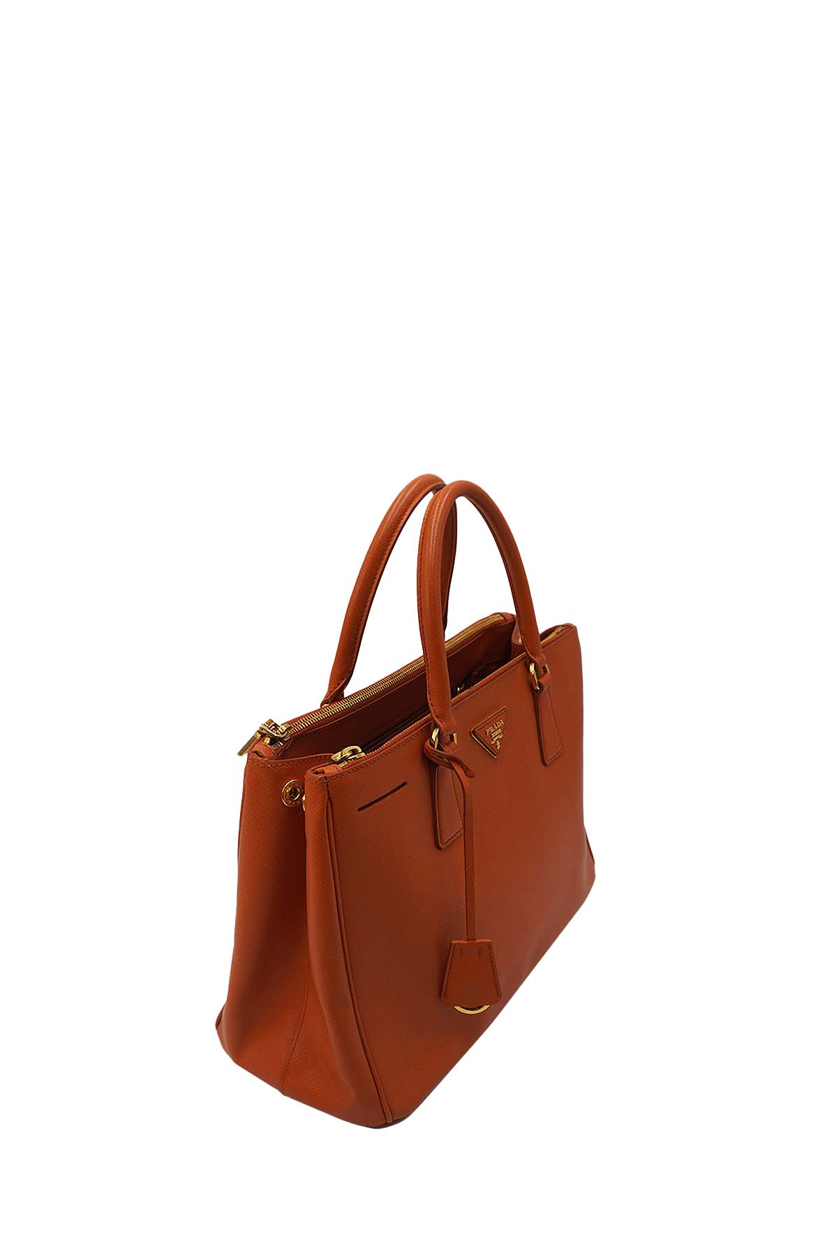 Medium Saffiano Lux Double Zip Leather Orange
