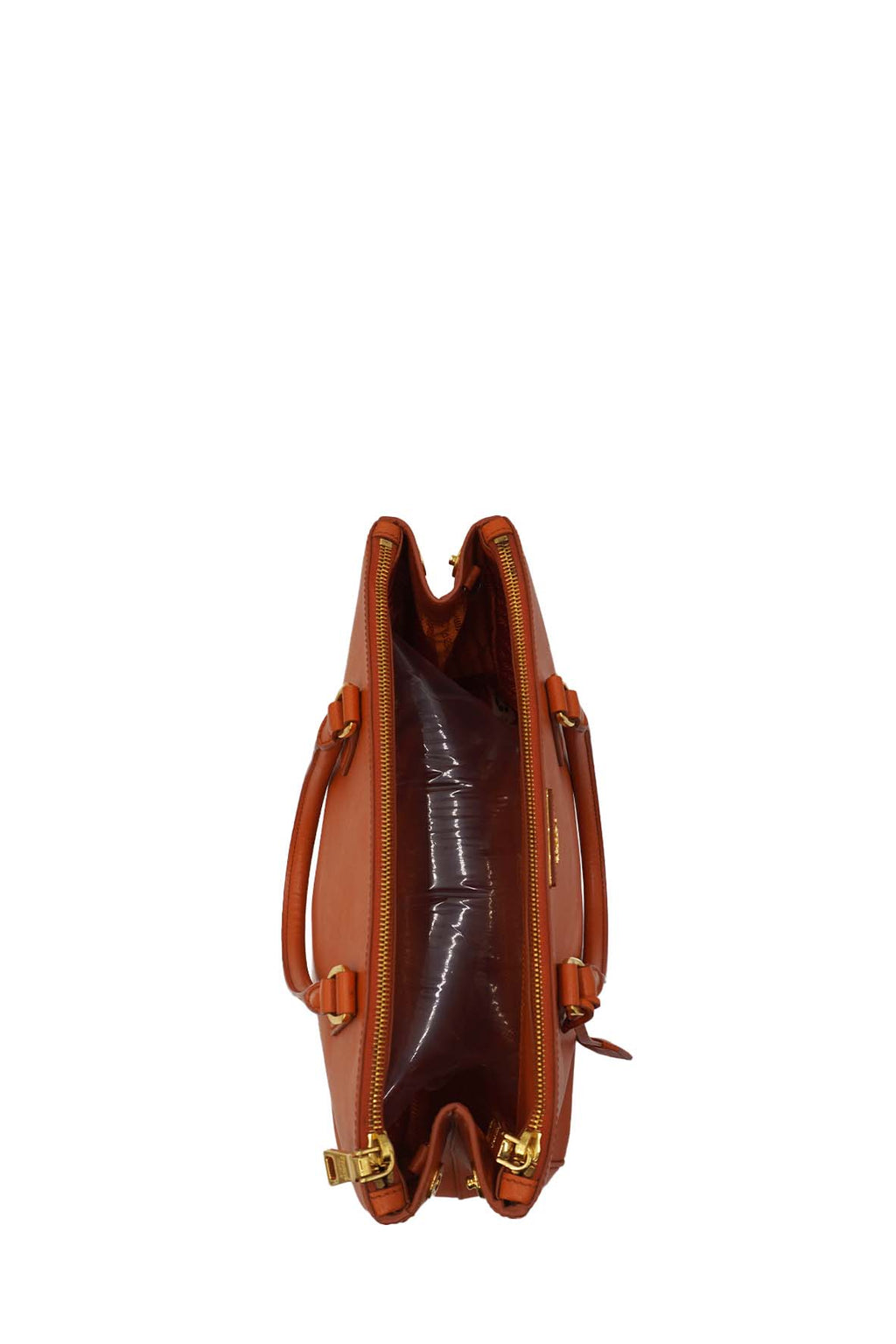 Medium Saffiano Lux Double Zip Leather Orange