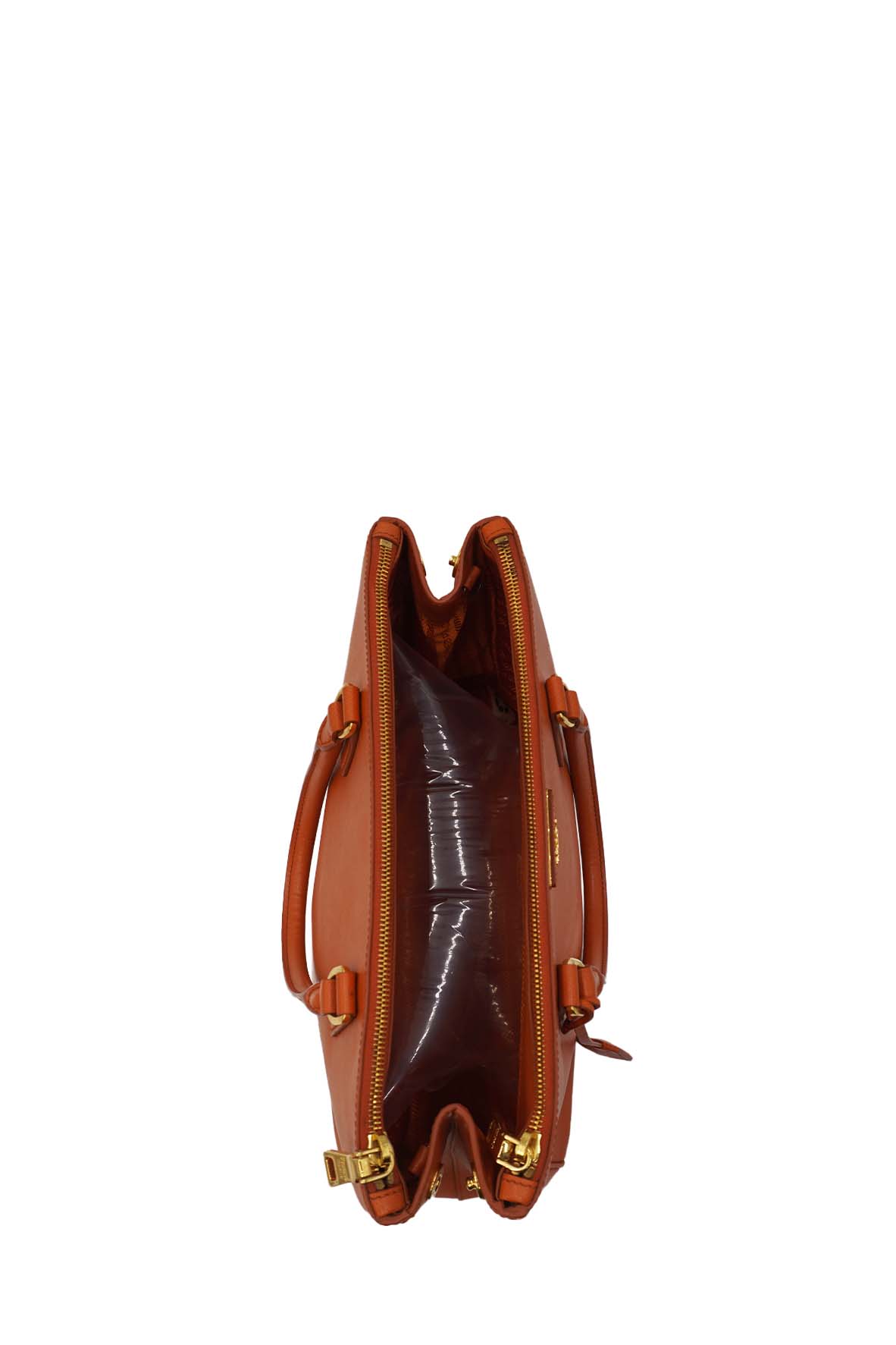 Medium Saffiano Lux Double Zip Leather Orange