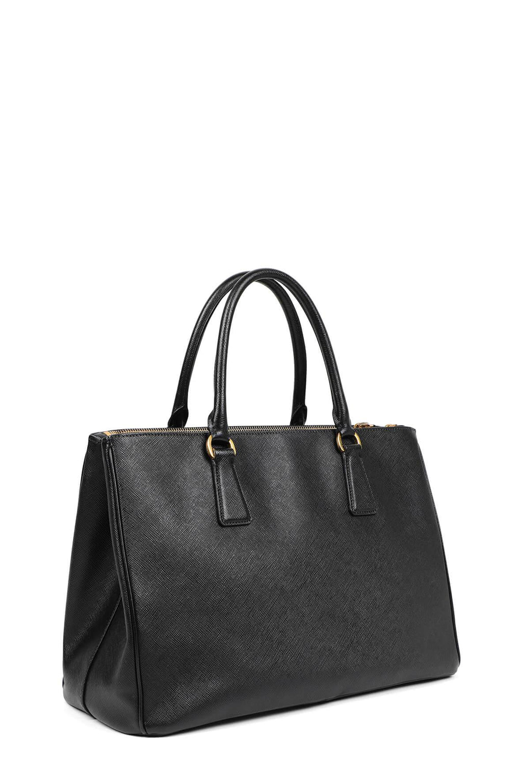 Medium Saffiano Lux Double Zip Top Handle Black