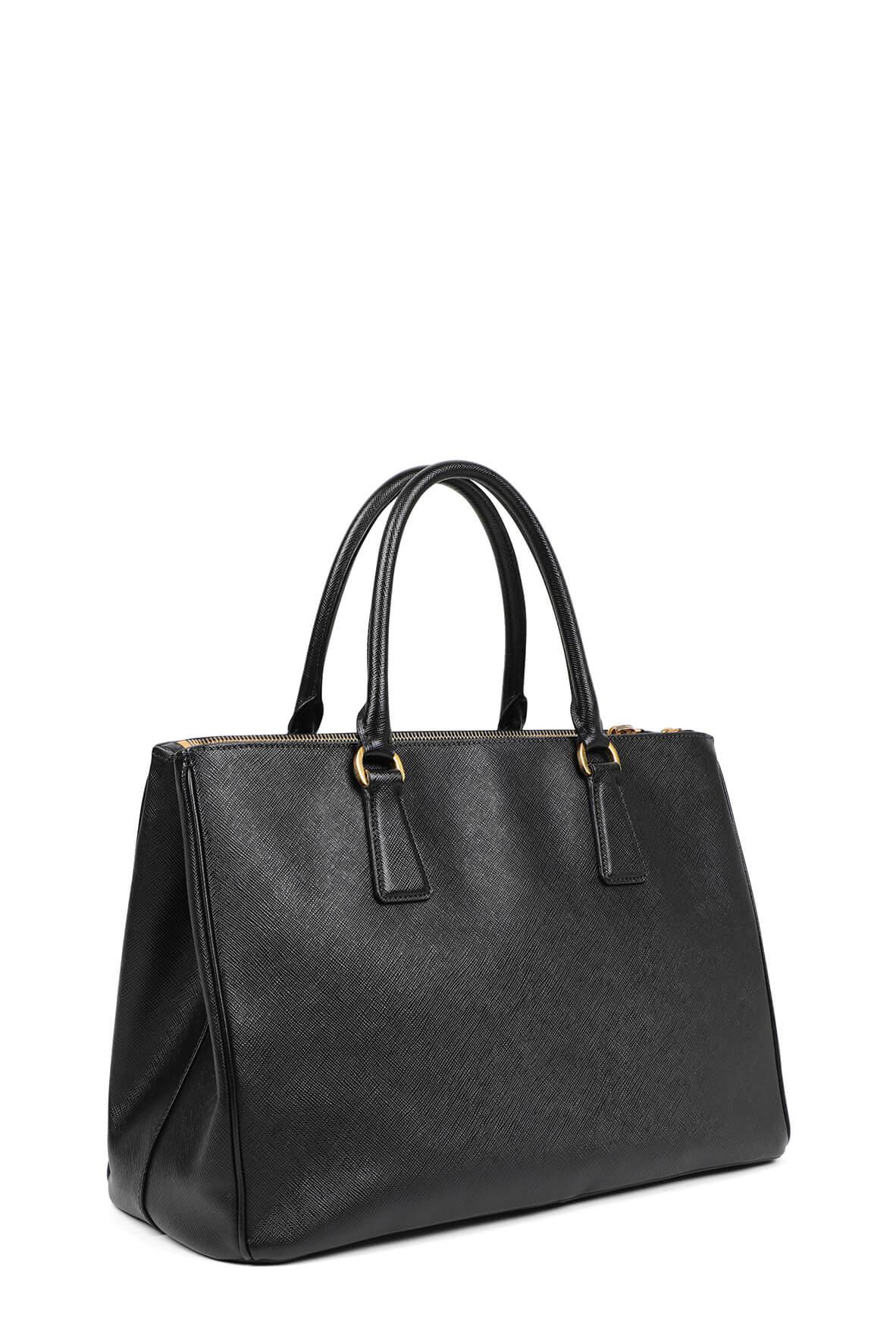 Medium Saffiano Lux Double Zip Top Handle Black