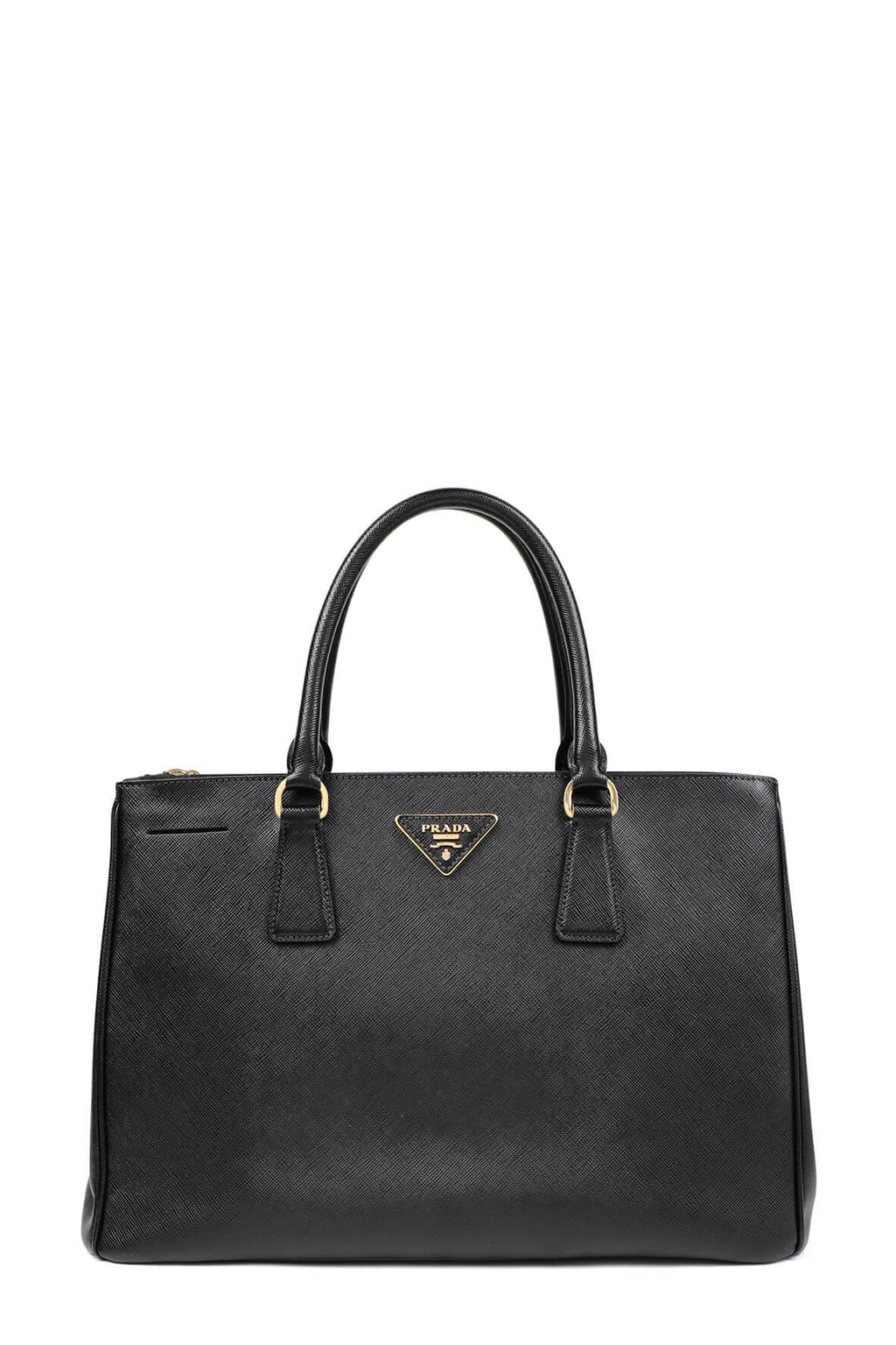Medium Saffiano Lux Double Zip Top Handle Black