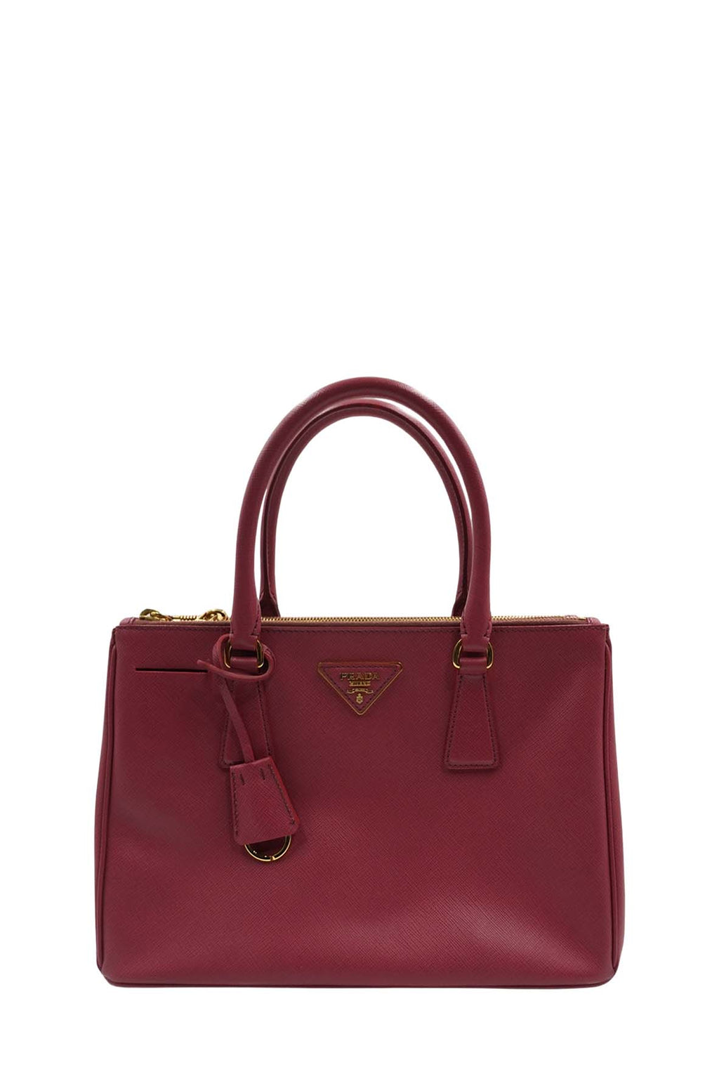 Medium Saffiano Lux Double Zip Tote Pink Red