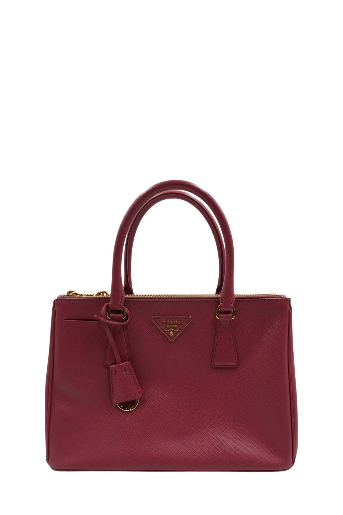 Medium Saffiano Lux Double Zip Tote Pink Red
