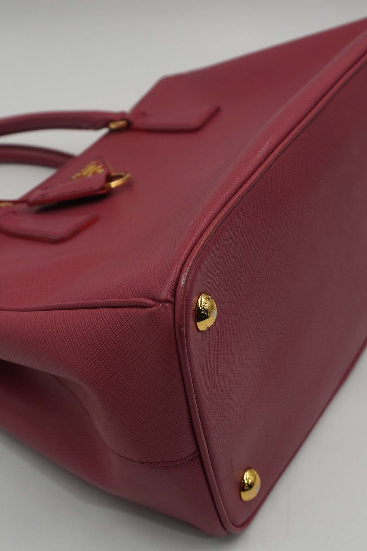 Medium Saffiano Lux Double Zip Tote Pink Red