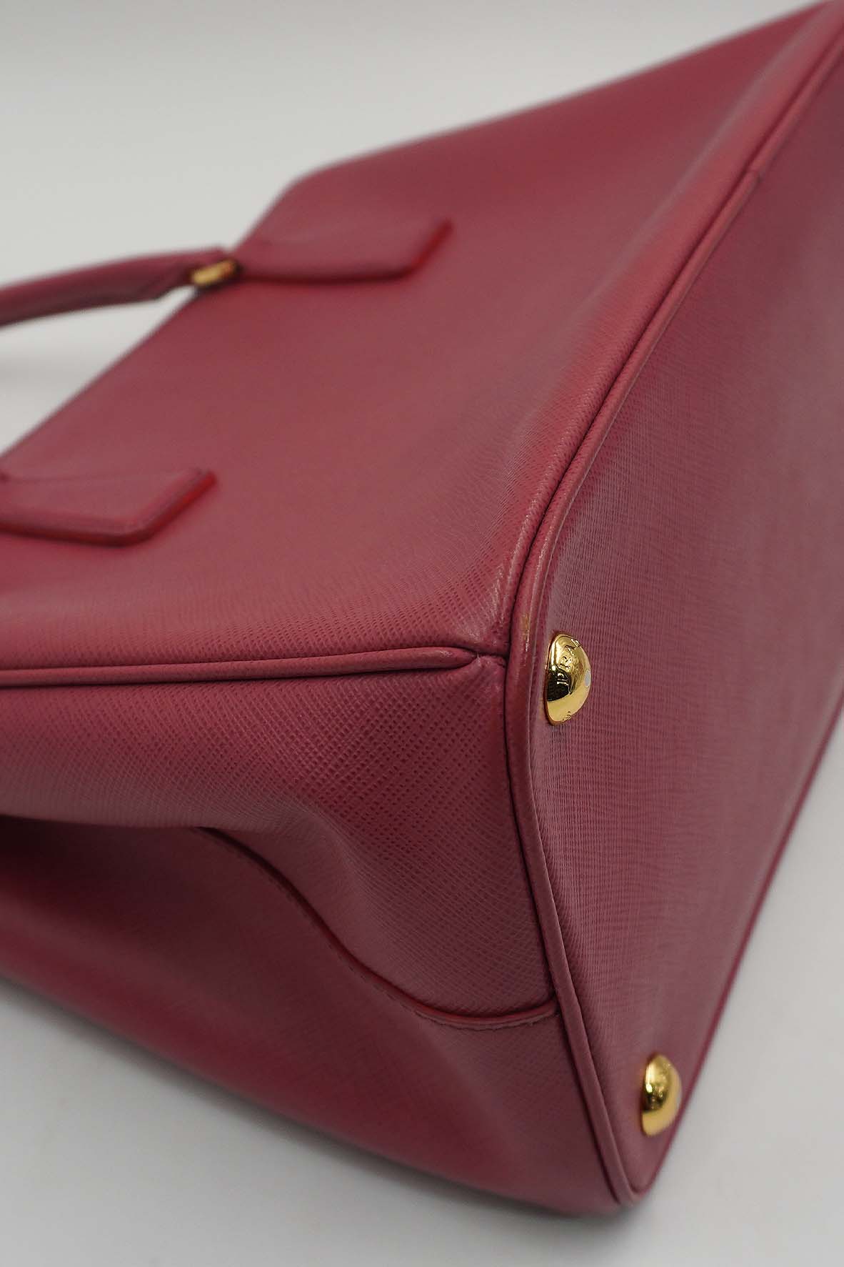 Medium Saffiano Lux Double Zip Tote Pink Red