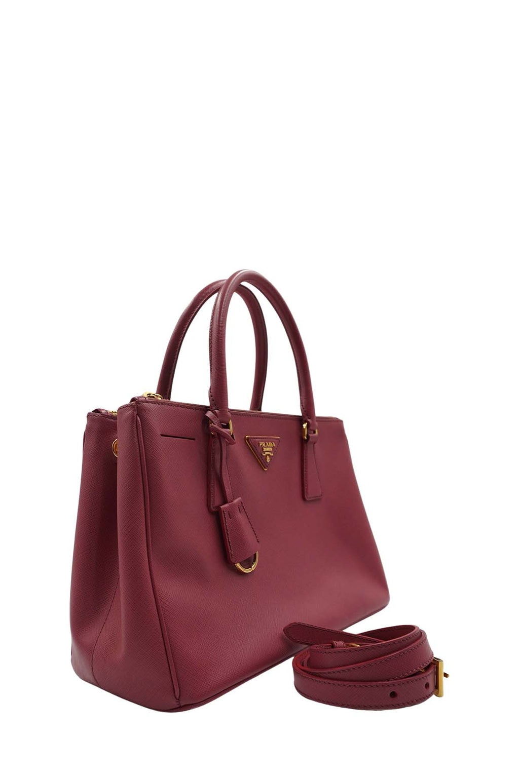 Medium Saffiano Lux Double Zip Tote Pink Red