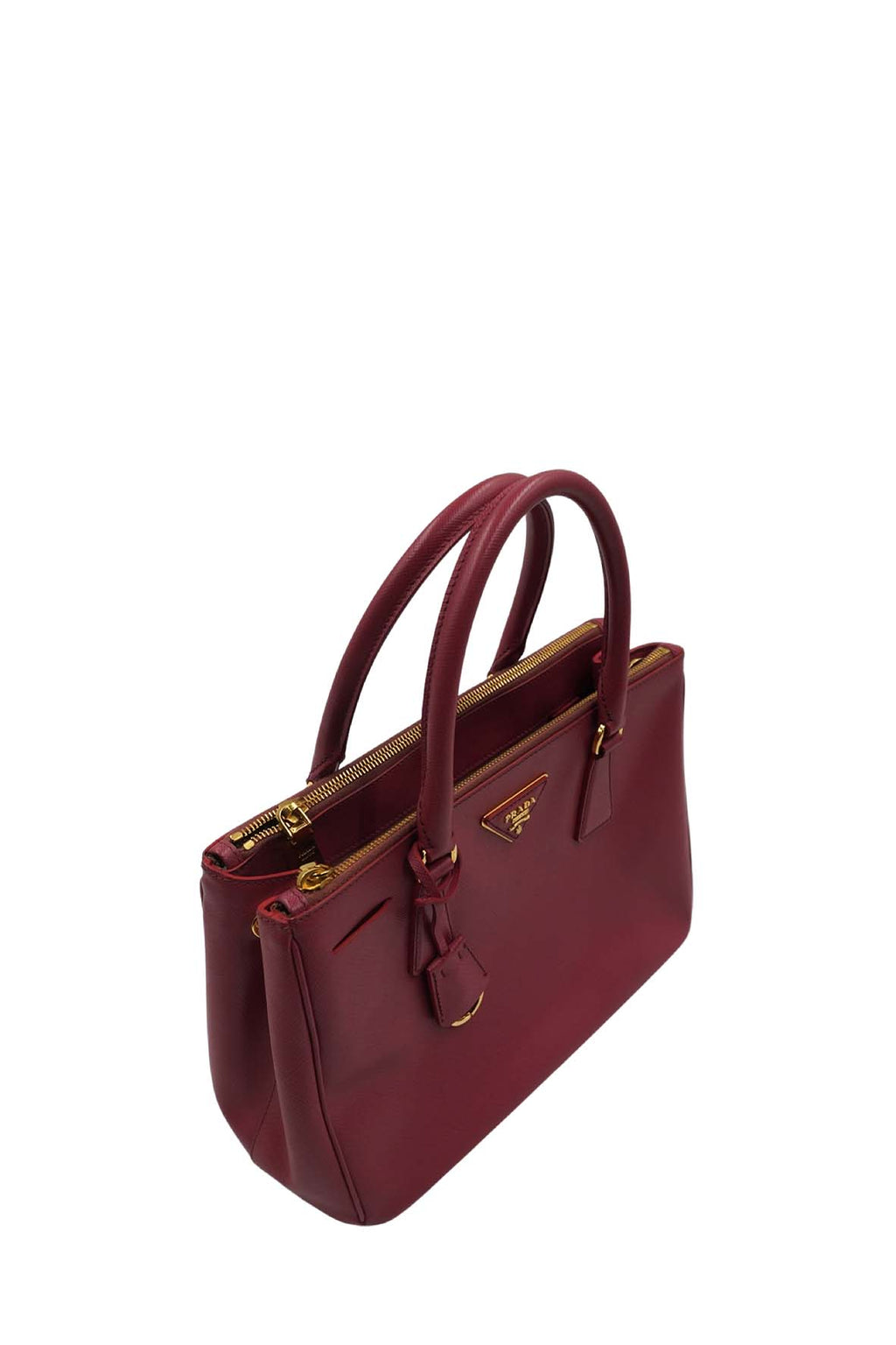 Medium Saffiano Lux Double Zip Tote Pink Red