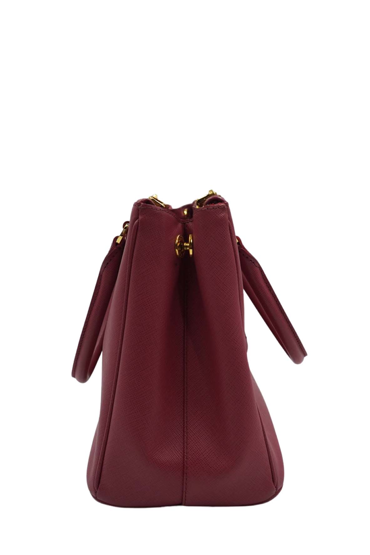 Medium Saffiano Lux Double Zip Tote Pink Red
