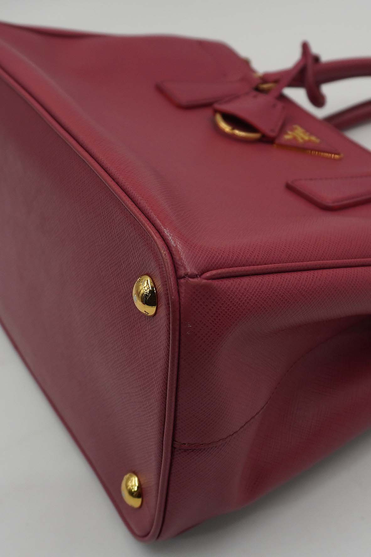 Medium Saffiano Lux Double Zip Tote Pink Red