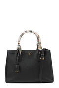 Medium Saffiano Lux Single Zip Tote Black with Handle Wraps