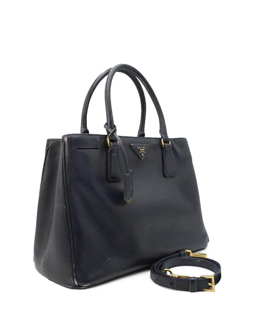 Medium Saffiano Lux Leather Double Zip Tote Black