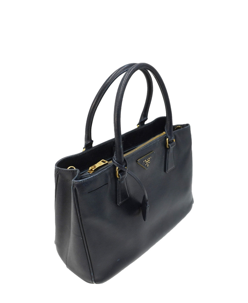 Medium Saffiano Lux Leather Double Zip Tote Black