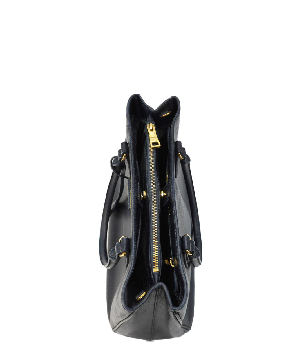 Medium Saffiano Lux Leather Double Zip Tote Black