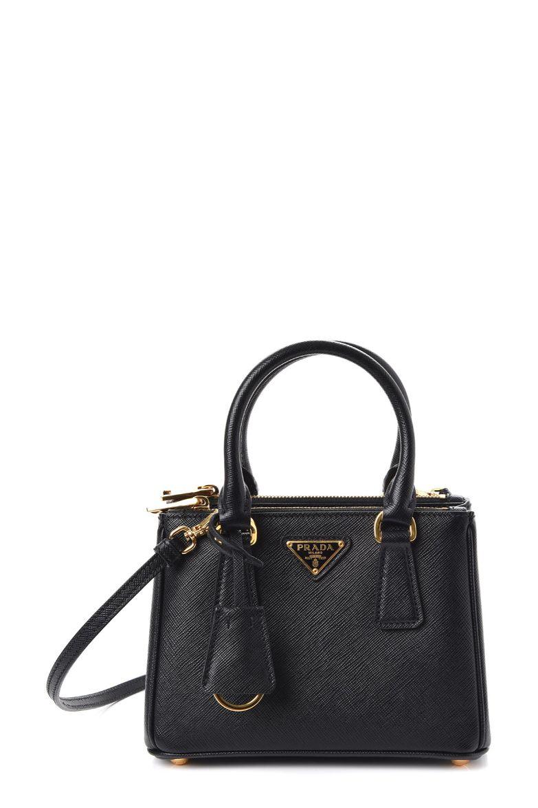 Micro Saffiano Lux Double Zip Tote Black