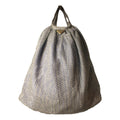 Prada Rete Metallic Silver Woven Mesh Striped Lining Tote Bag 1BC039