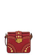 Saffiano Studded Shoulder Bag Red