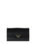 Saffiano Vernice Leather Flap Wallet On Strap Black