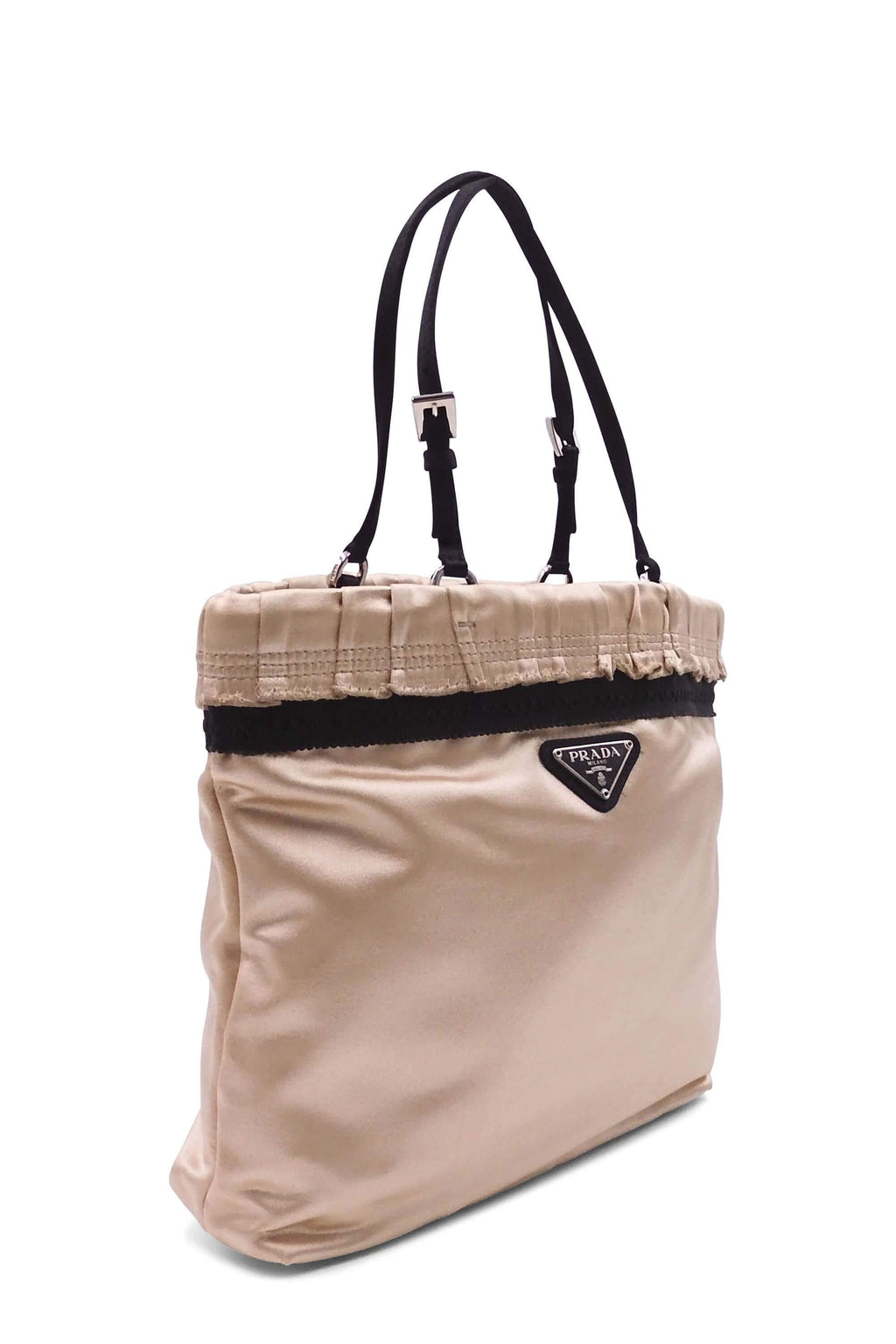 Satin Ruffle Top Handle Bag Gold