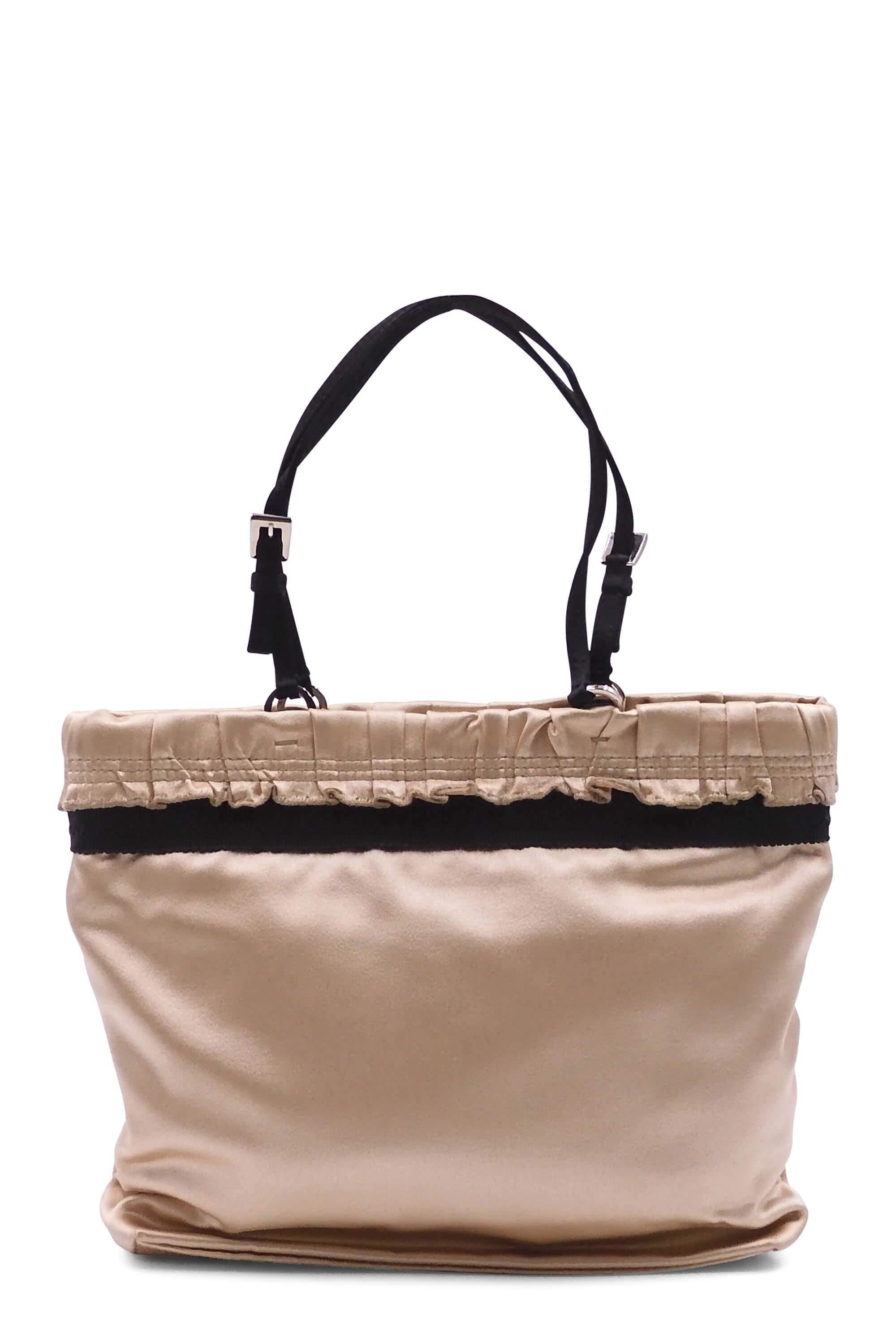 Satin Ruffle Top Handle Bag Gold