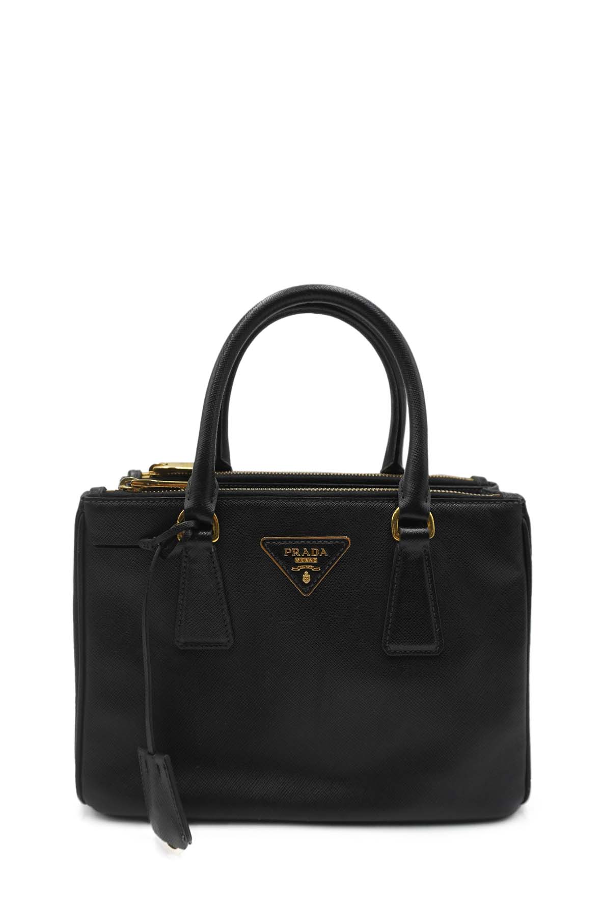 Small Galleria Saffiano Lux Double Zip GHW Black
