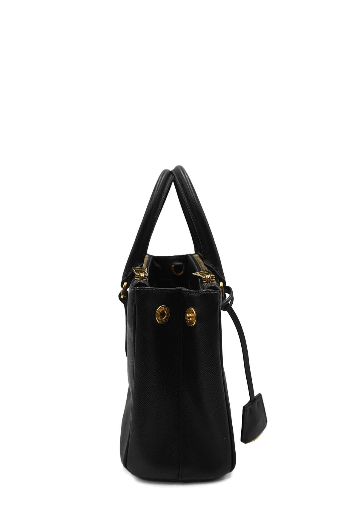 Small Galleria Saffiano Lux Double Zip GHW Black