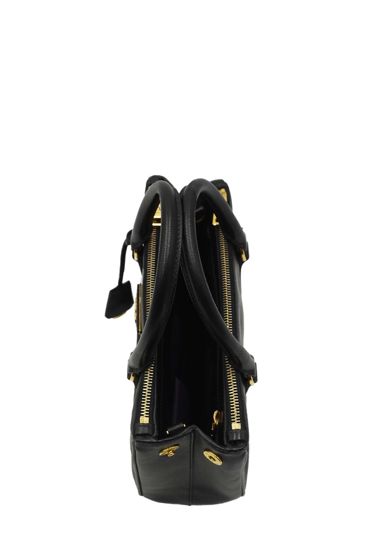 Small Galleria Saffiano Lux Double Zip GHW Black