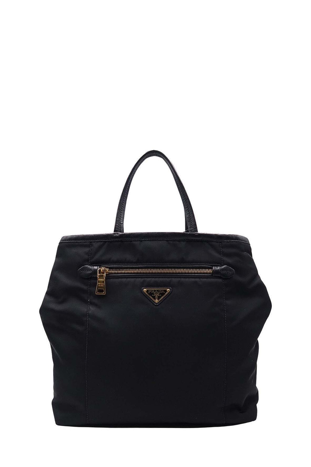 Tessuto with Leather Trimmed and Front Pocket Shopping Tote Black