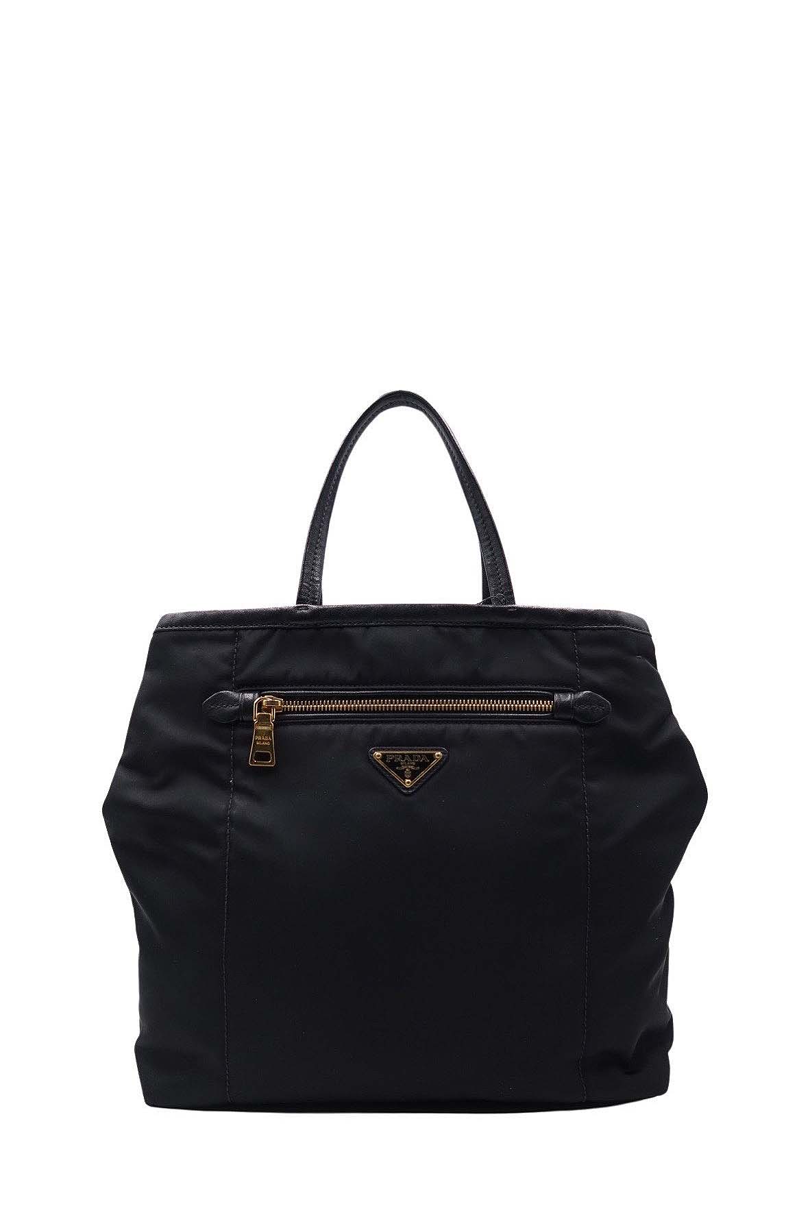 Tessuto with Leather Trimmed and Front Pocket Shopping Tote Black