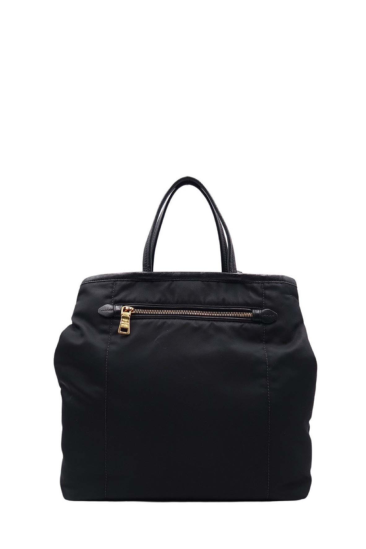Tessuto with Leather Trimmed and Front Pocket Shopping Tote Black