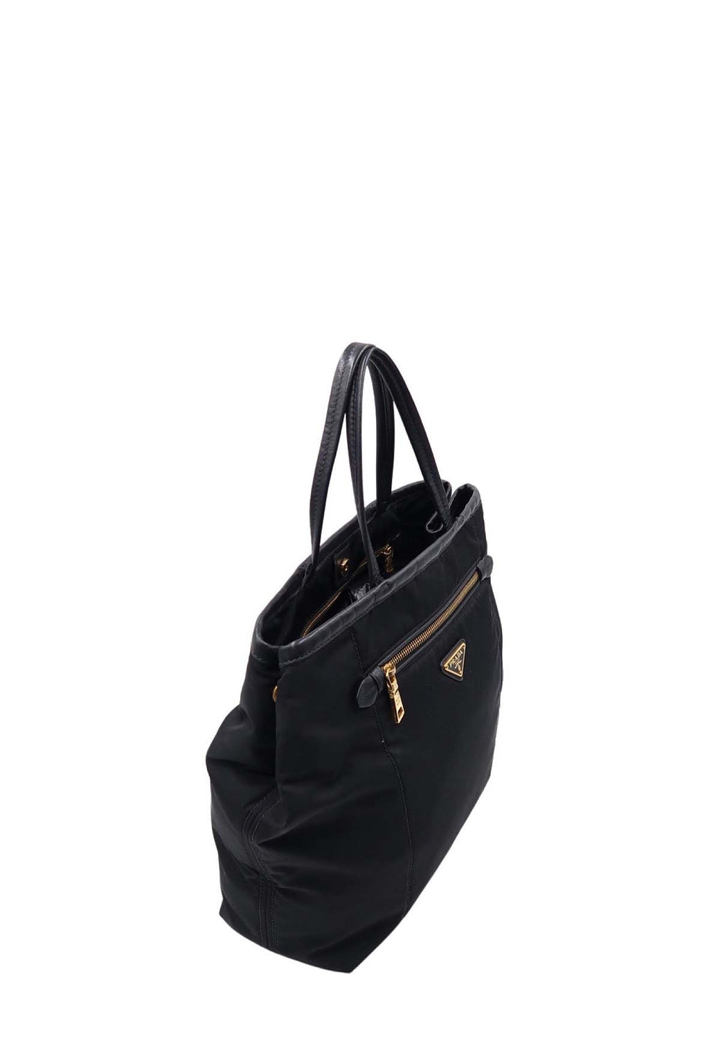 Tessuto with Leather Trimmed and Front Pocket Shopping Tote Black